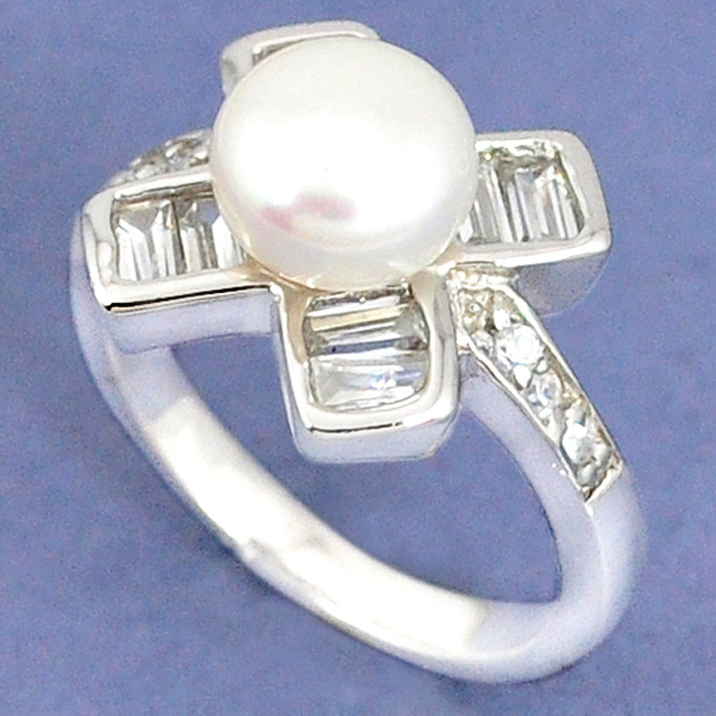 LAB 925 sterling silver natural white pearl topaz ring jewelry size 7 c25160
