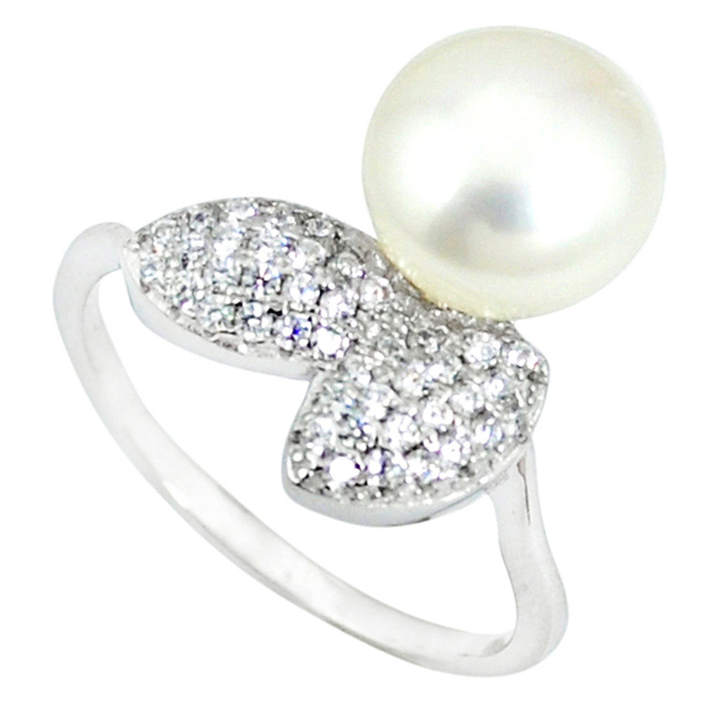 LAB 925 sterling silver natural white pearl topaz ring jewelry size 7 c25188