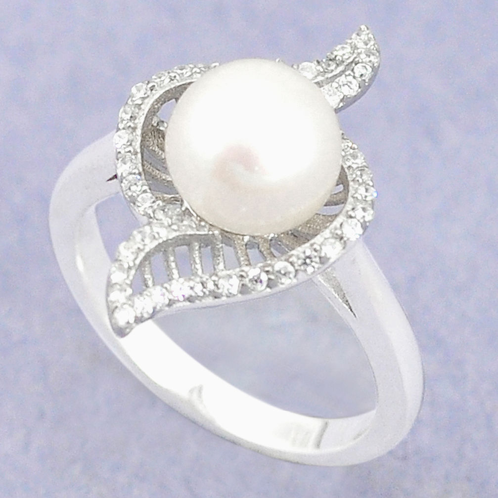 925 sterling silver natural white pearl topaz ring jewelry size 7 c25252