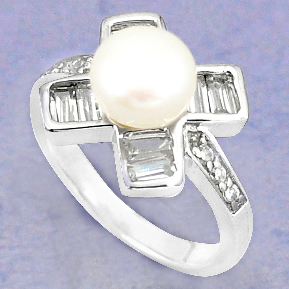 925 sterling silver natural white pearl topaz ring jewelry size 7 c25396