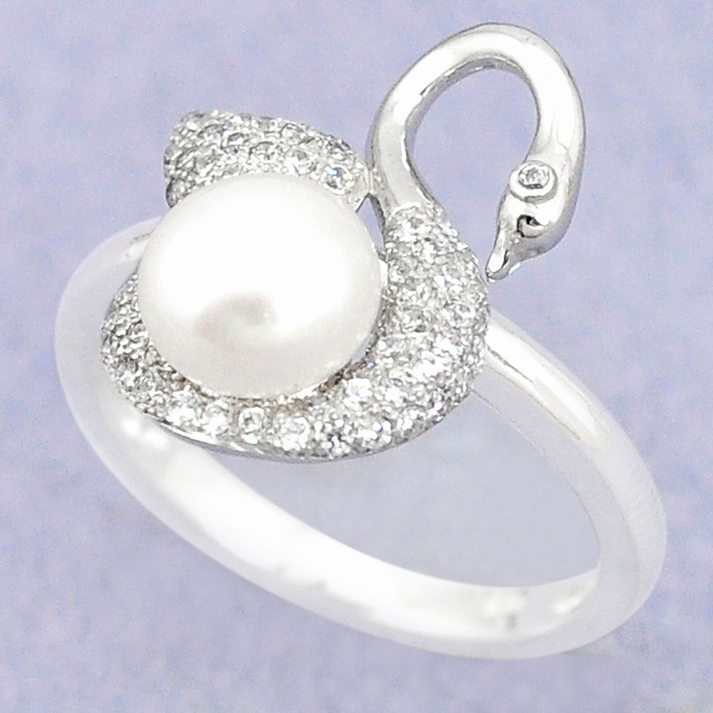 LAB 925 sterling silver natural white pearl topaz ring jewelry size 7 c25408