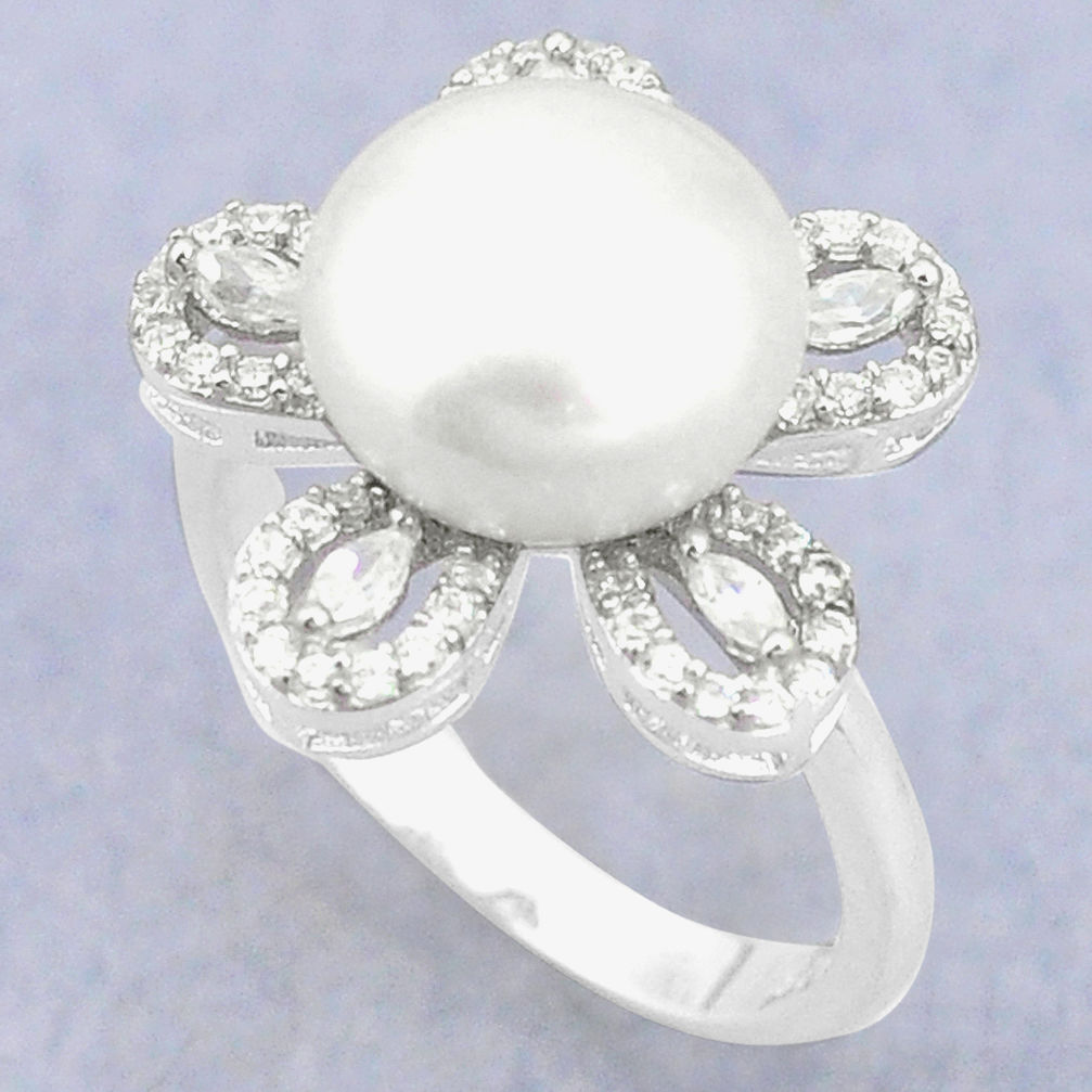 LAB 925 sterling silver natural white pearl topaz ring jewelry size 8 c25121