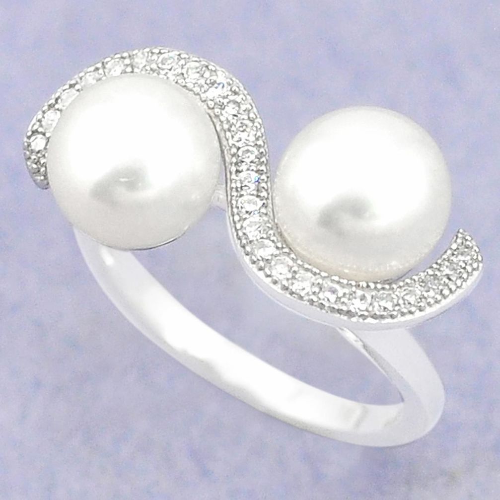 925 sterling silver natural white pearl topaz ring jewelry size 8 c25424