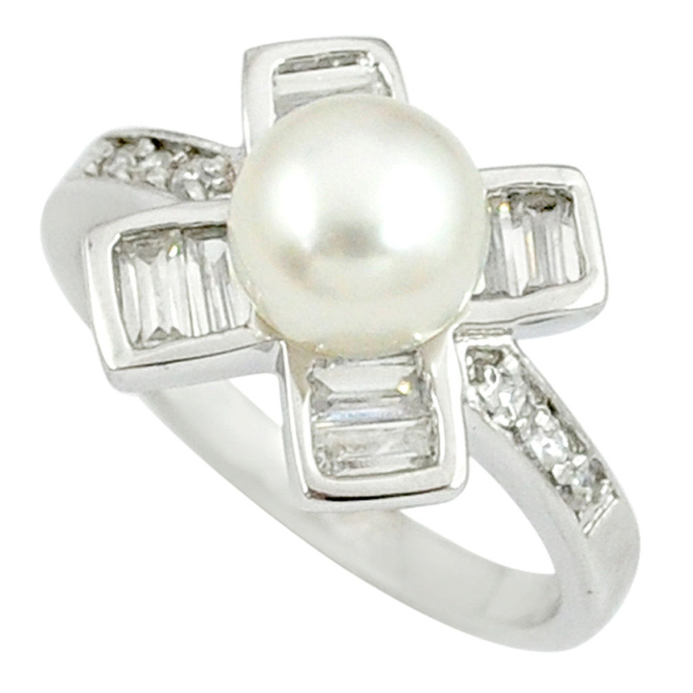 LAB 925 sterling silver natural white pearl topaz ring jewelry size 9 c25385