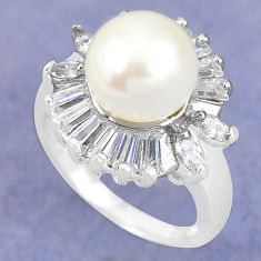 925 sterling silver natural white pearl topaz round ring jewelry size 6 c25071