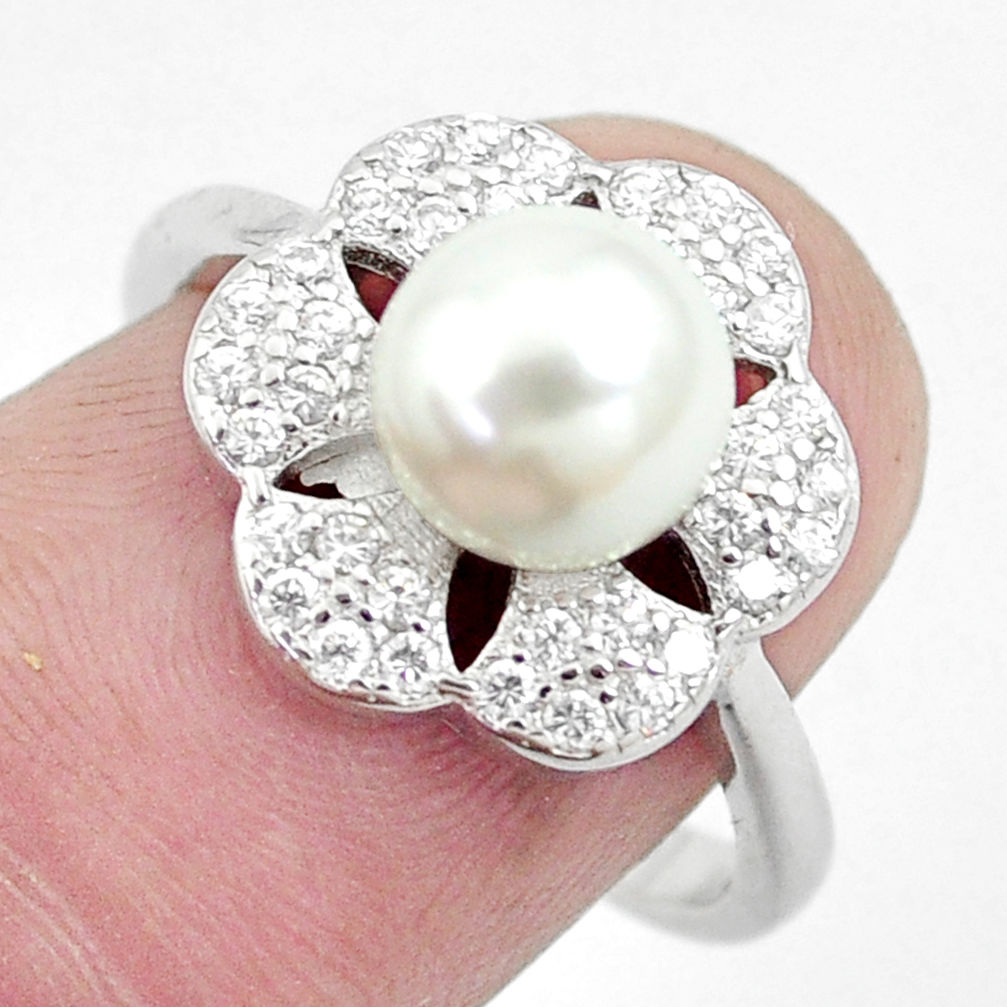 LAB 925 sterling silver 4.69cts natural white pearl topaz round ring size 7 c25054