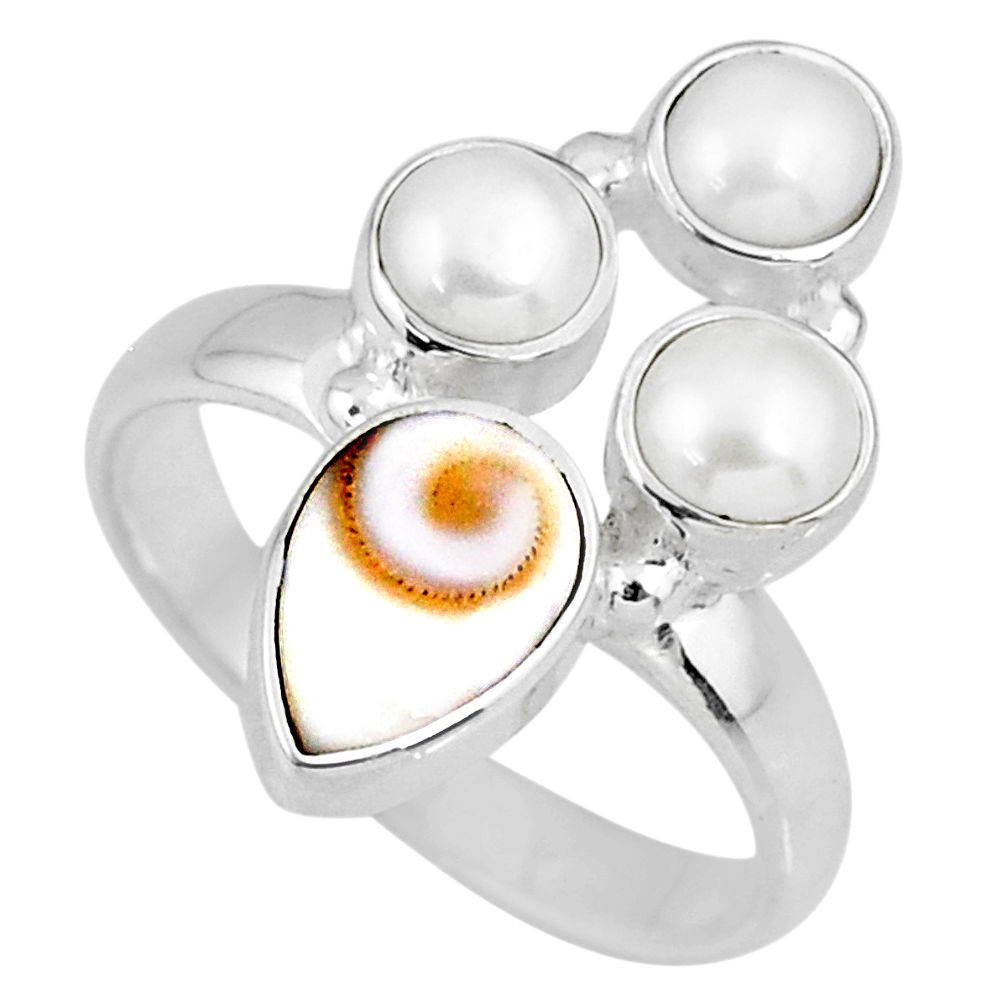 925 sterling silver 6.95cts natural white shiva eye pearl ring size 8.5 r58417