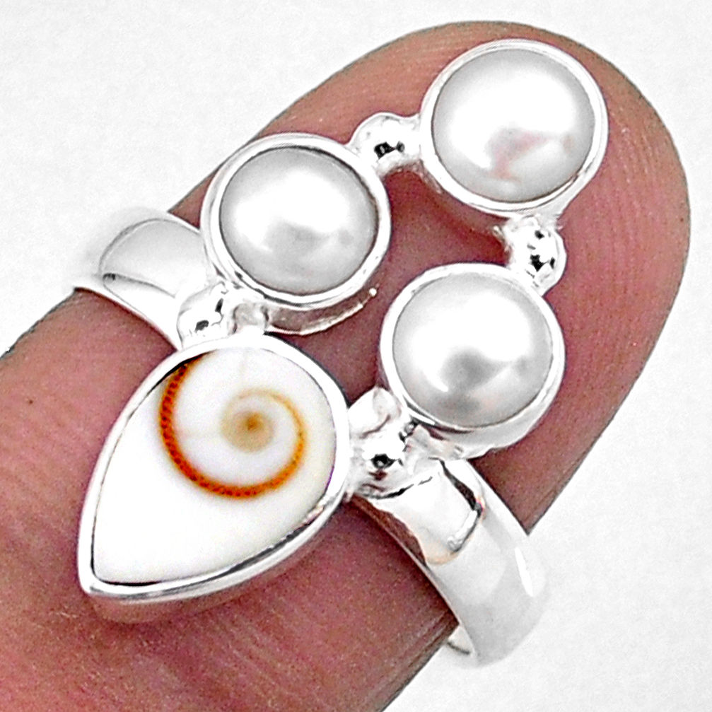 925 sterling silver 4.92cts natural white shiva eye pearl ring size 7 r57577