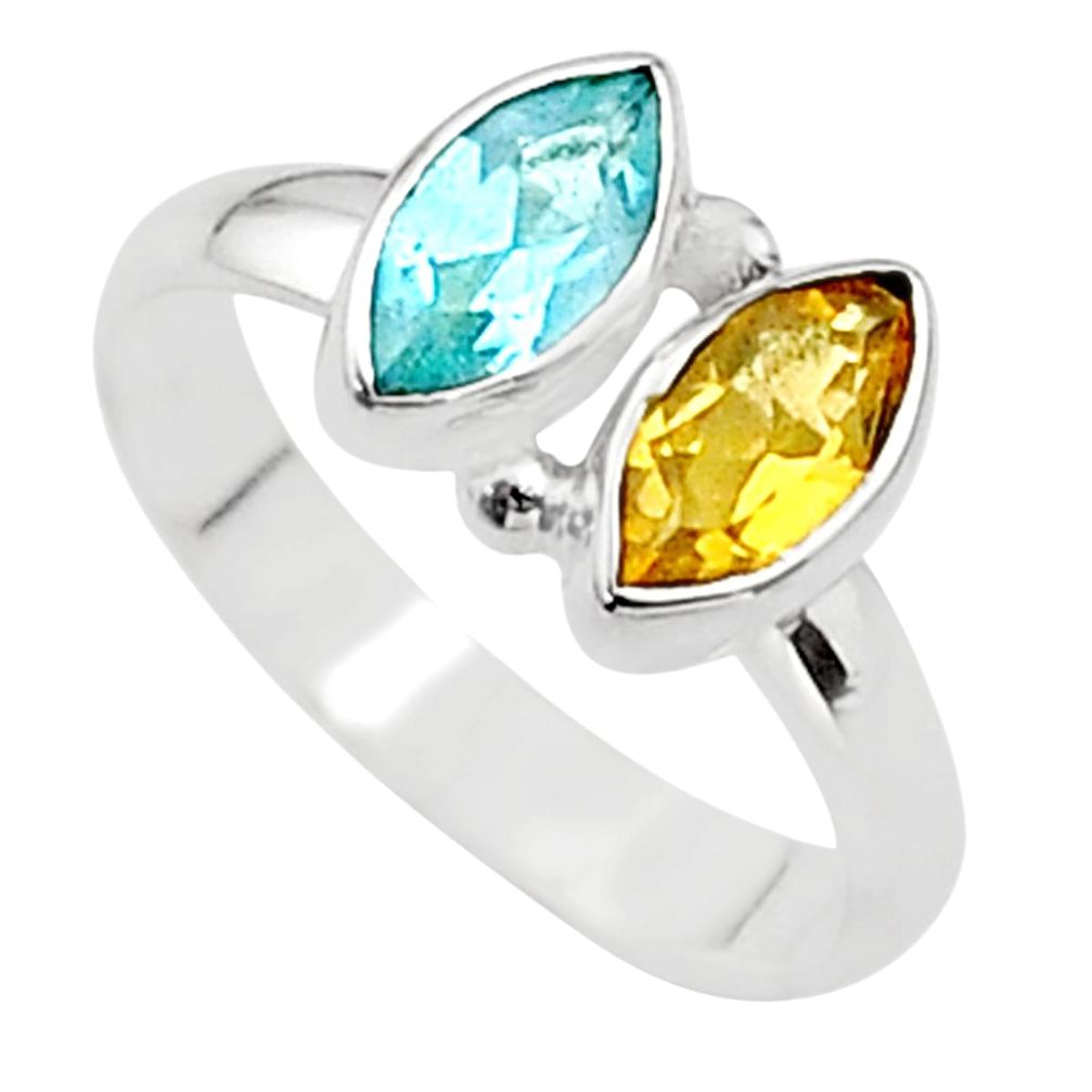 925 sterling silver 3.62cts natural yellow citrine blue topaz ring size 6 t63860