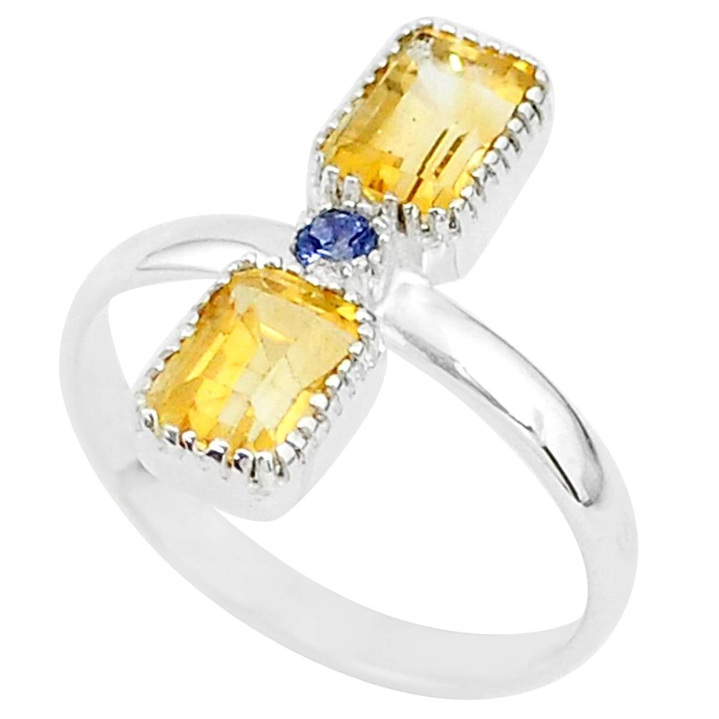 925 sterling silver 3.33cts natural yellow citrine iolite ring size 9 t5566