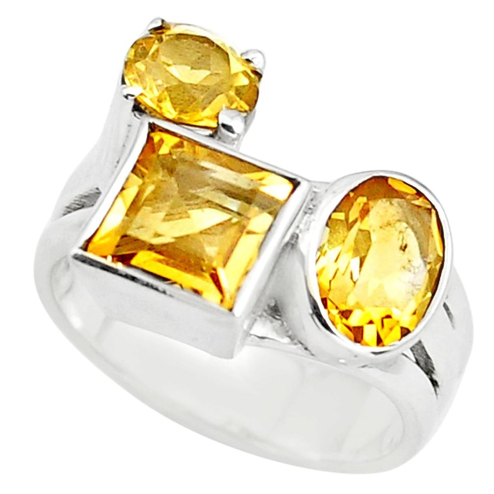 925 sterling silver 6.76cts natural yellow citrine square ring size 8 p73090