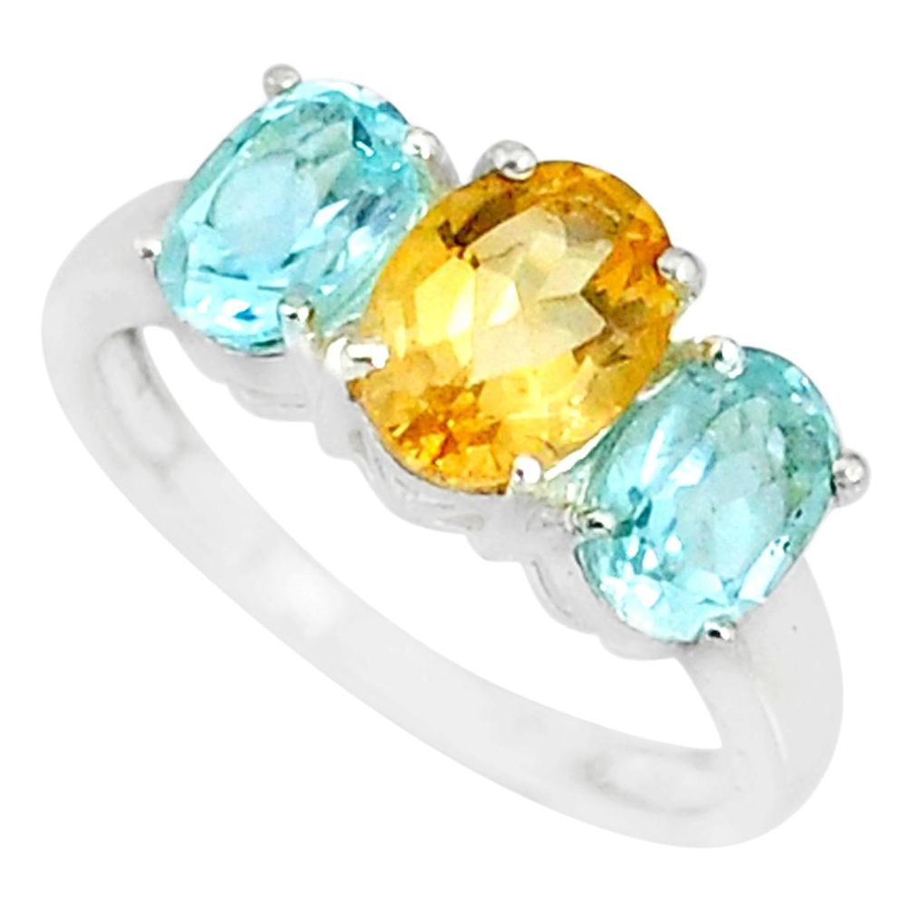 925 sterling silver 5.17cts natural yellow citrine topaz ring size 7.5 r84092