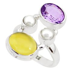 Clearance Sale- 925 sterling silver 7.66cts natural yellow opal amethyst ring size 6.5 p52636