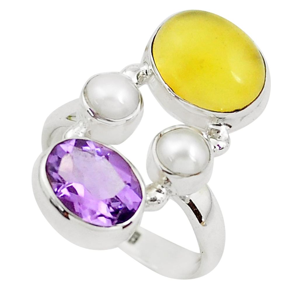 925 sterling silver 7.66cts natural yellow opal amethyst ring size 6.5 p52639