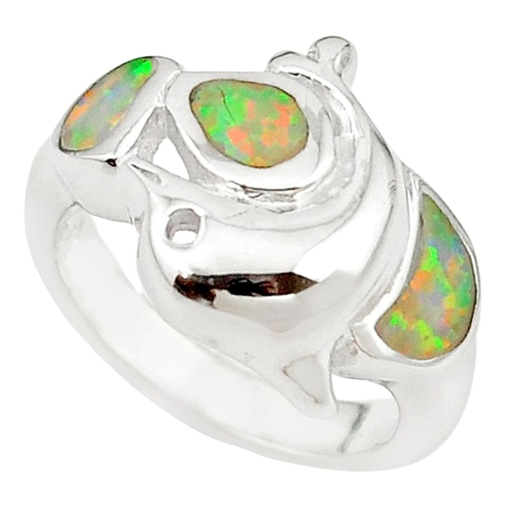 925 sterling silver pink australian opal (lab) enamel ring size 5.5 c25859