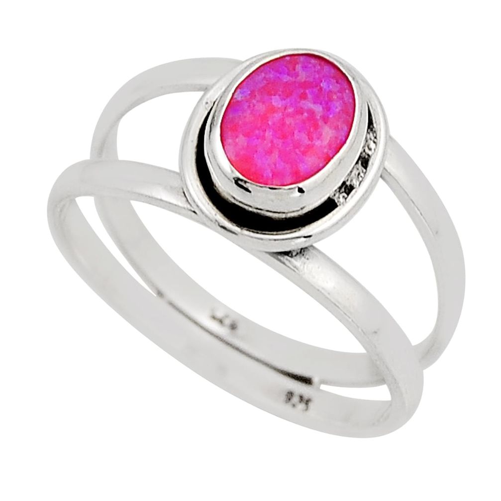 925 sterling silver 1.47cts pink australian opal (lab) oval ring size 8 y94619