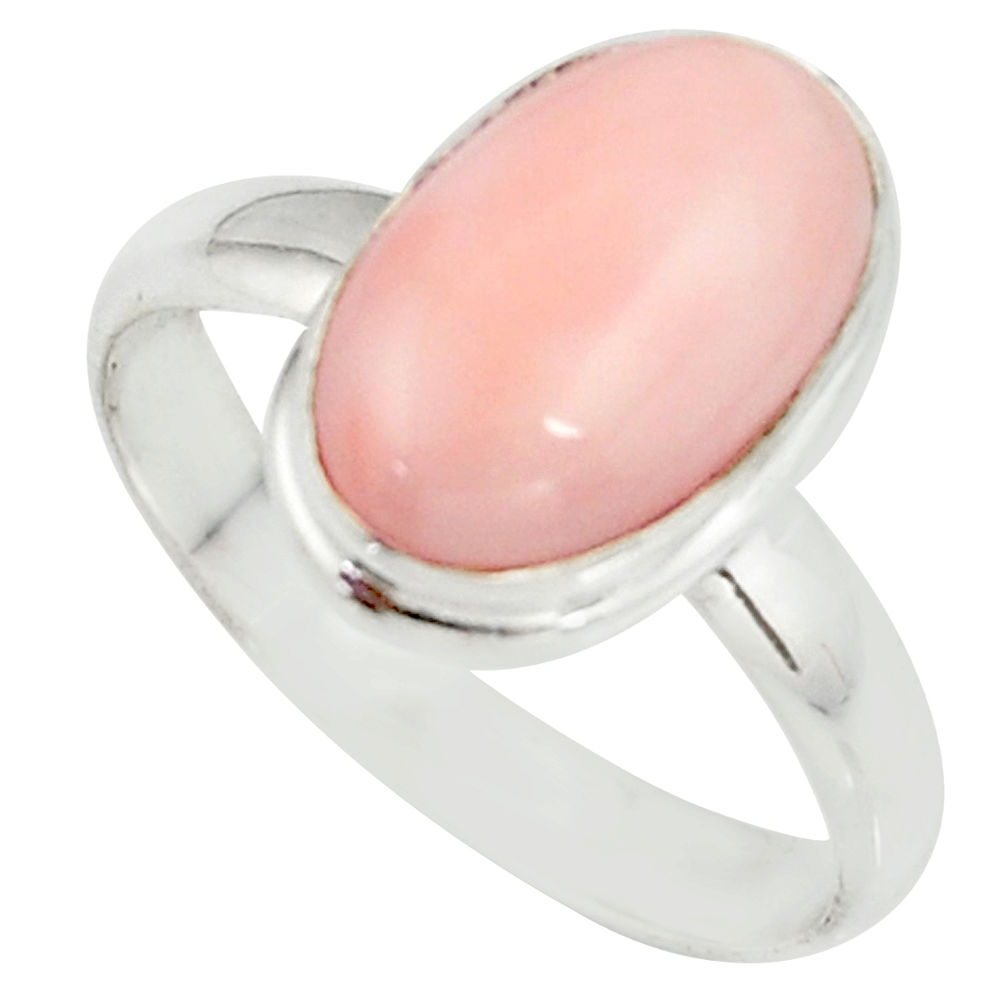 925 sterling silver 5.36cts pink coral solitaire ring jewelry size 9.5 r39344