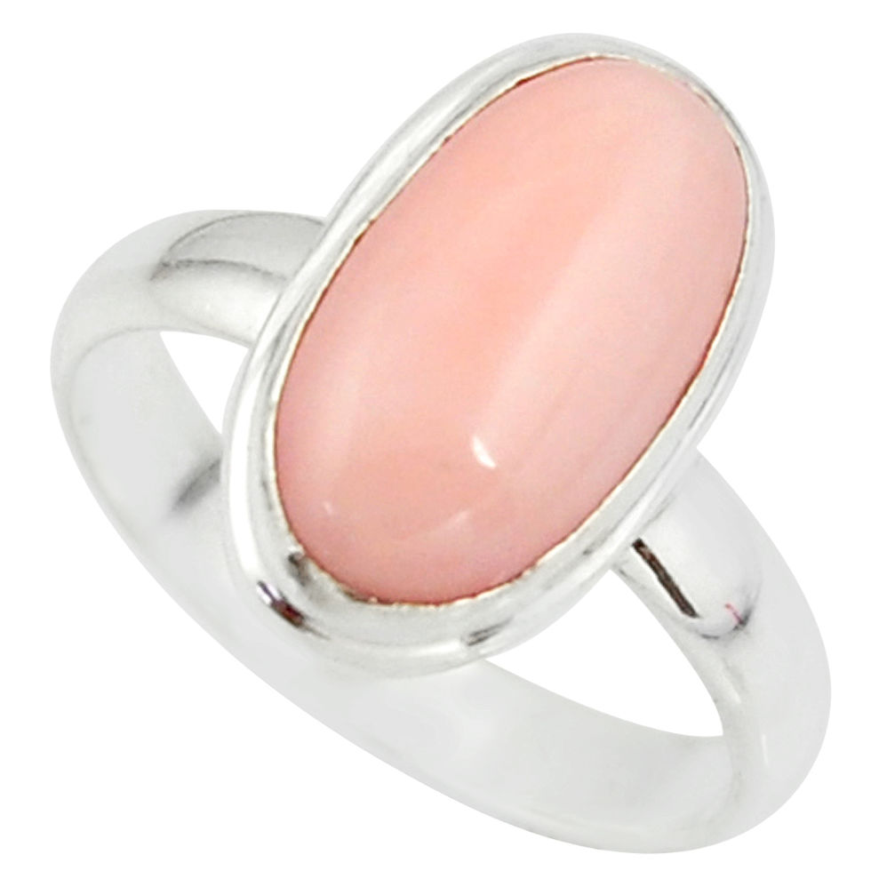 925 sterling silver 4.69cts pink coral solitaire ring jewelry size 7.5 r39357