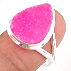 925 sterling silver 8.73cts pink druzy pear shape ring jewelry size 8 t91818