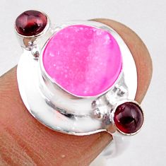 925 sterling silver 6.95cts pink druzy red garnet ring jewelry size 7 t91819