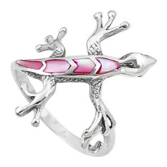 925 sterling silver 3.48gms pink pearl enamel lizard ring size 9 a91968 c13253