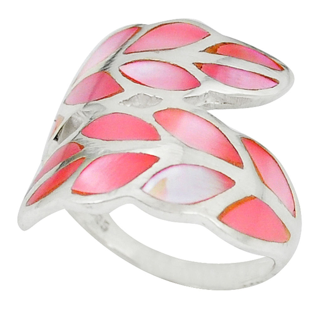 925 sterling silver pink pearl enamel ring jewelry size 6.5 a49435 c13042