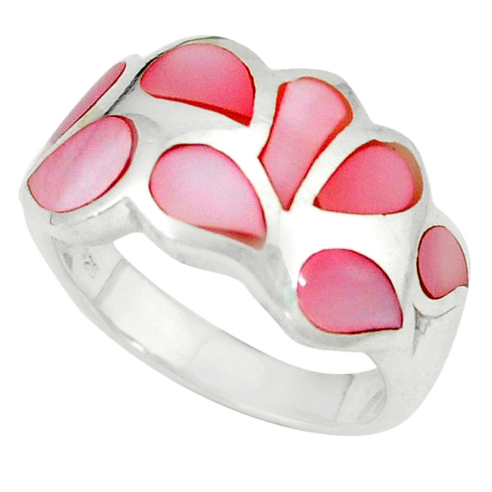 925 sterling silver pink pearl enamel ring jewelry size 6.5 a49493 c13333