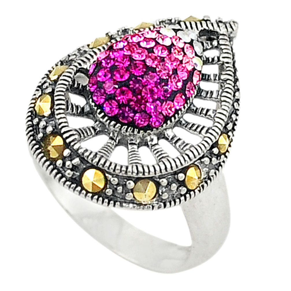 LAB 925 sterling silver pink topaz quartz marcasite ring jewelry size 5.5 c26092