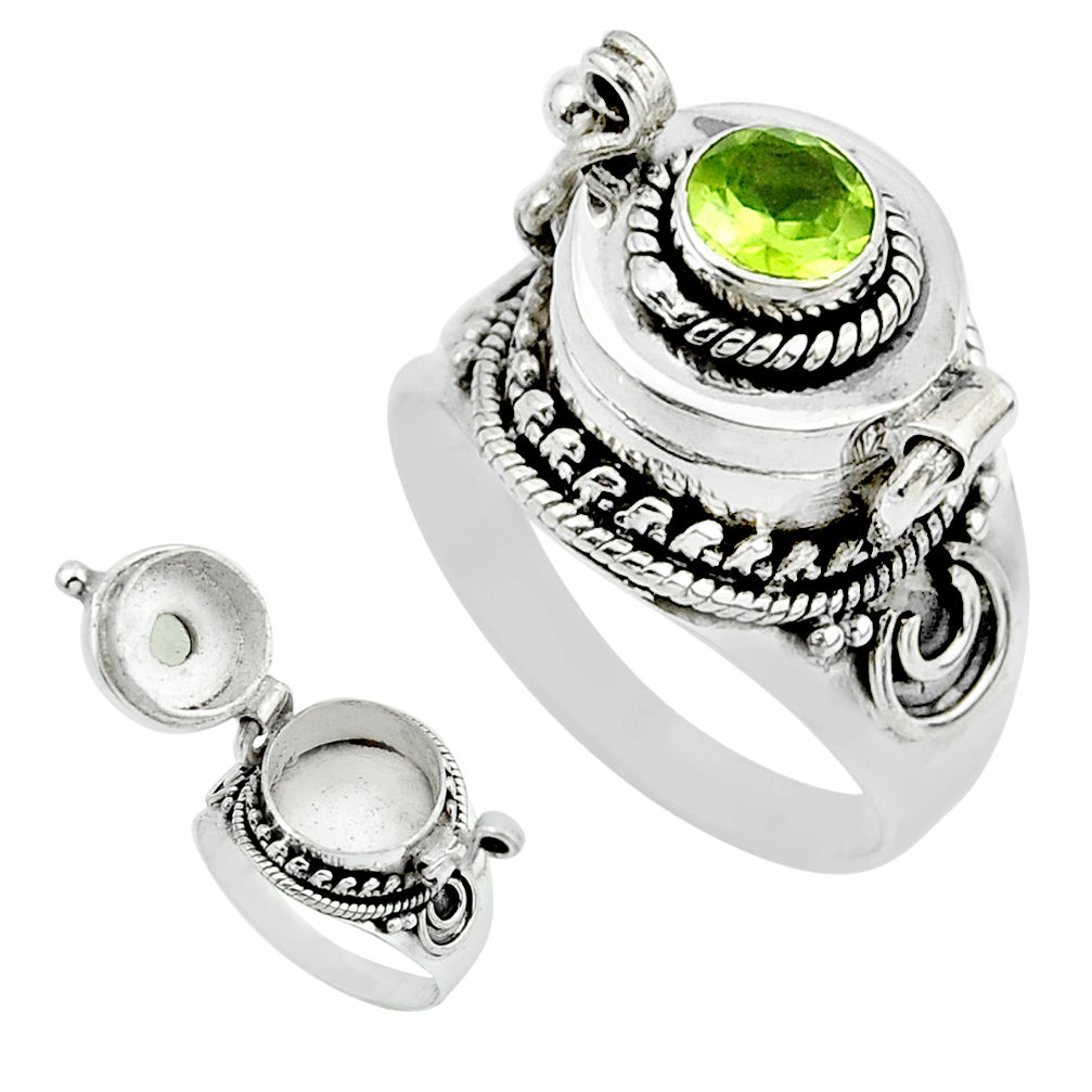 925 sterling silver 0.84cts poison box natural green peridot ring size 8 y44799