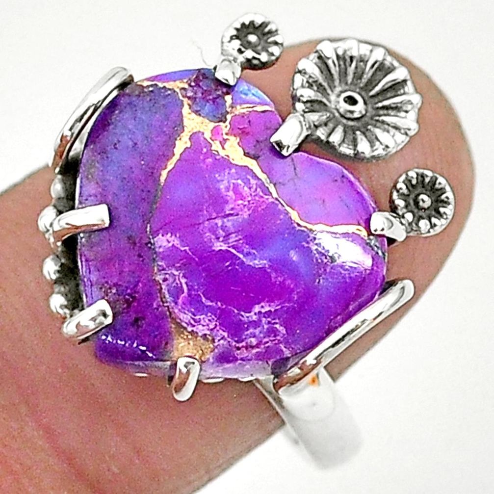 925 sterling silver 10.76cts purple copper turquoise flower ring size 8.5 t6414