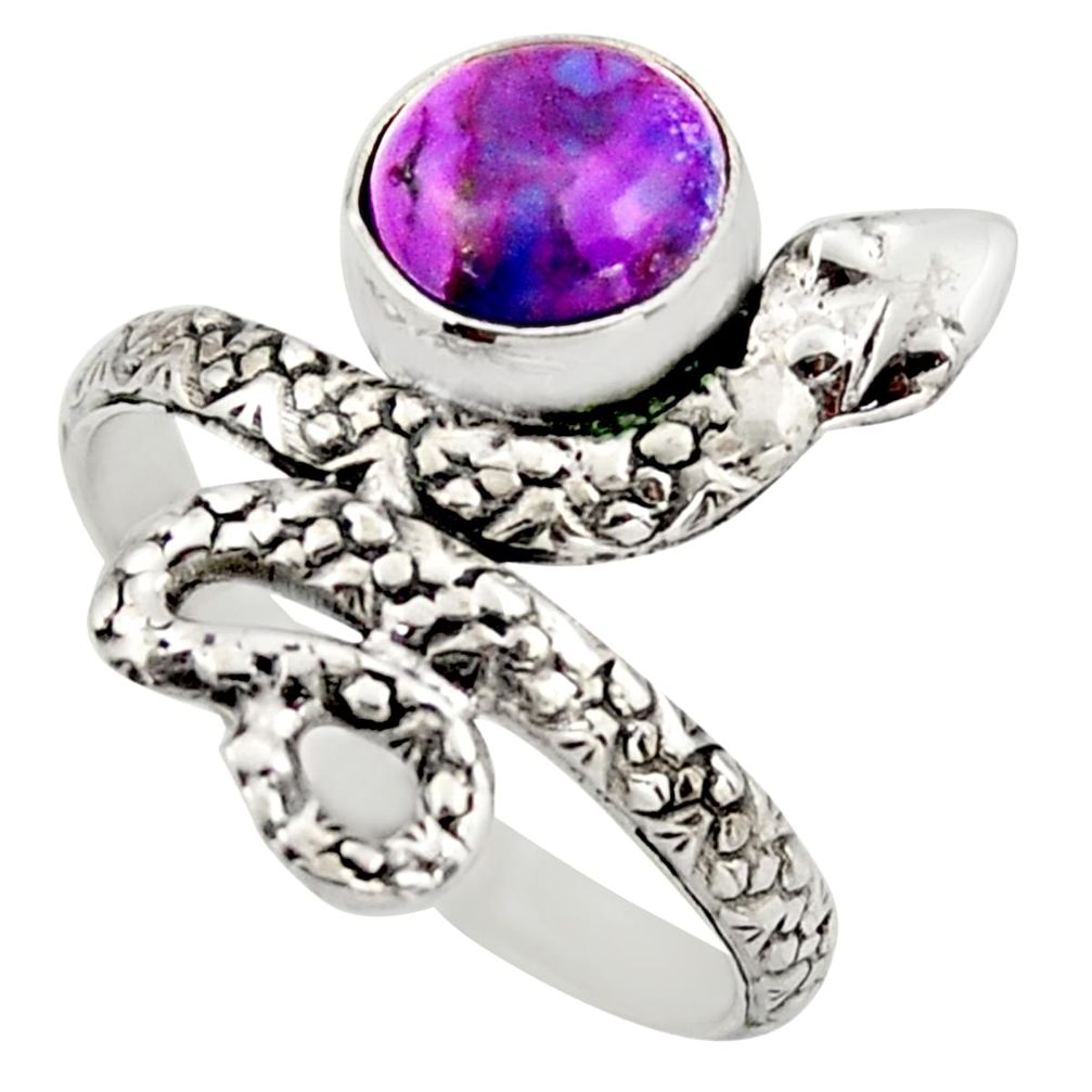 925 sterling silver 3.14cts purple copper turquoise snake ring size 9 d46248