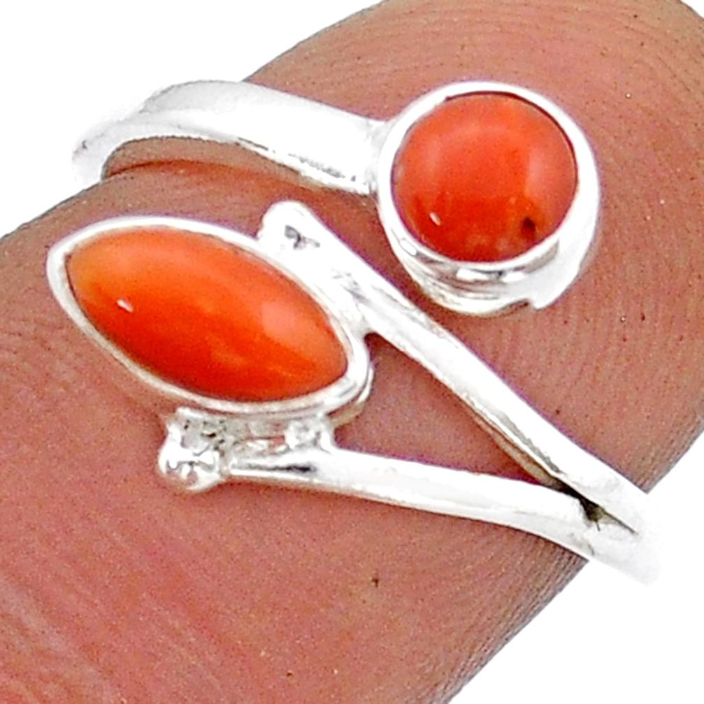 925 sterling silver 2.93cts red coral adjustable ring jewelry size 6.5 u90895