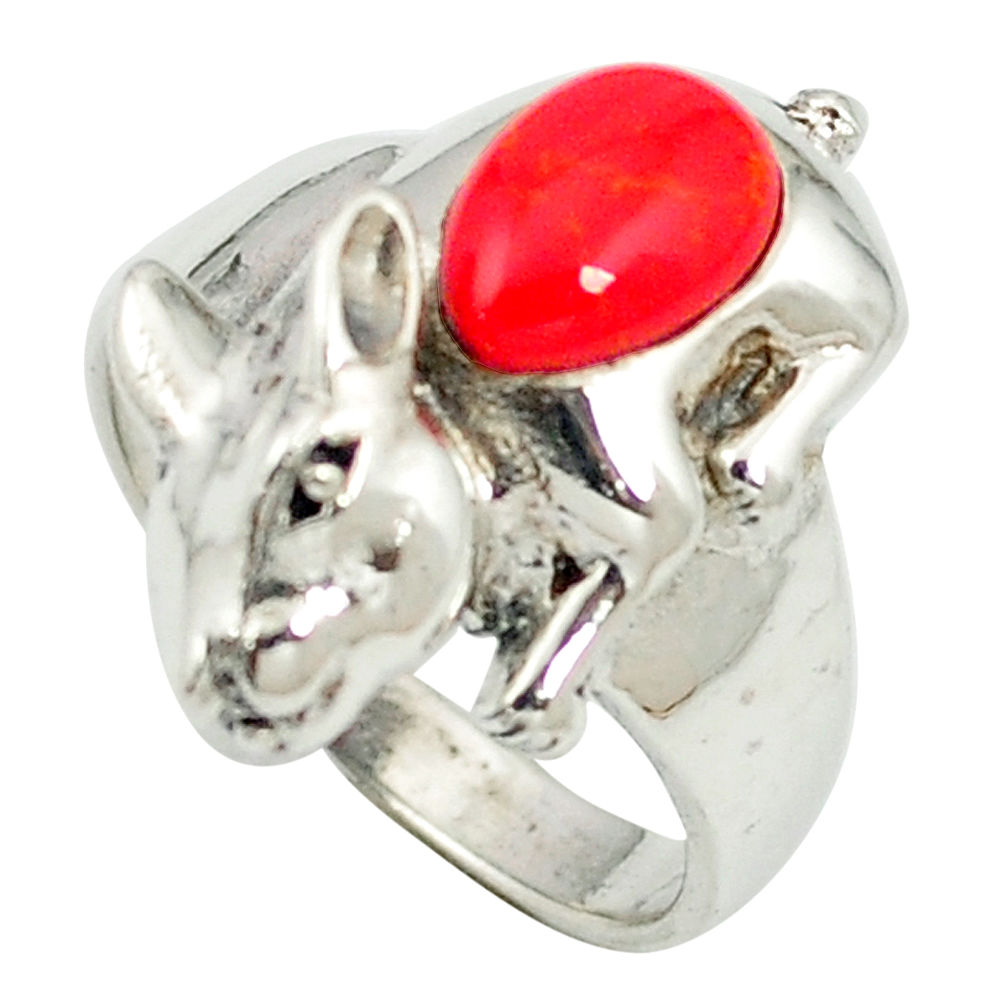 LAB 925 sterling silver red coral fancy shape ring jewelry size 7.5 c12060