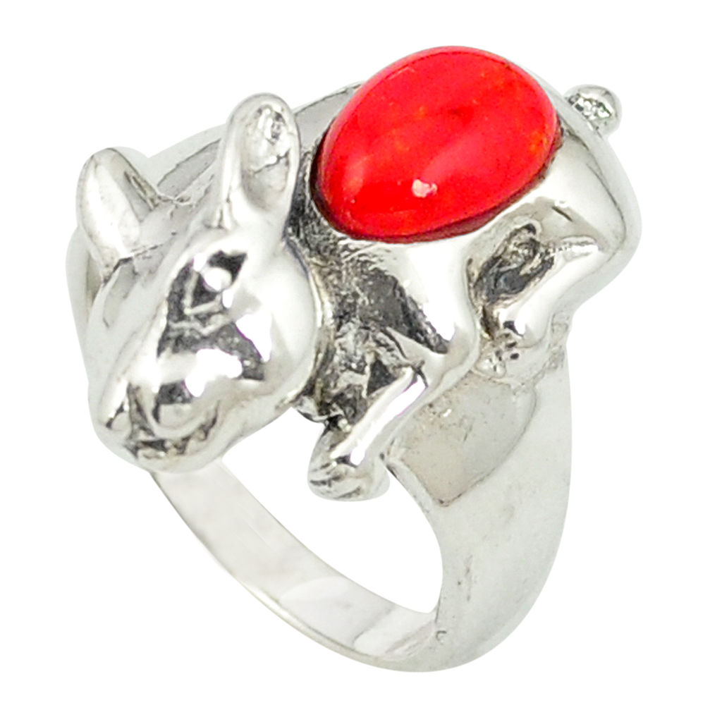 LAB 925 sterling silver red coral fancy shape ring jewelry size 6 c12051