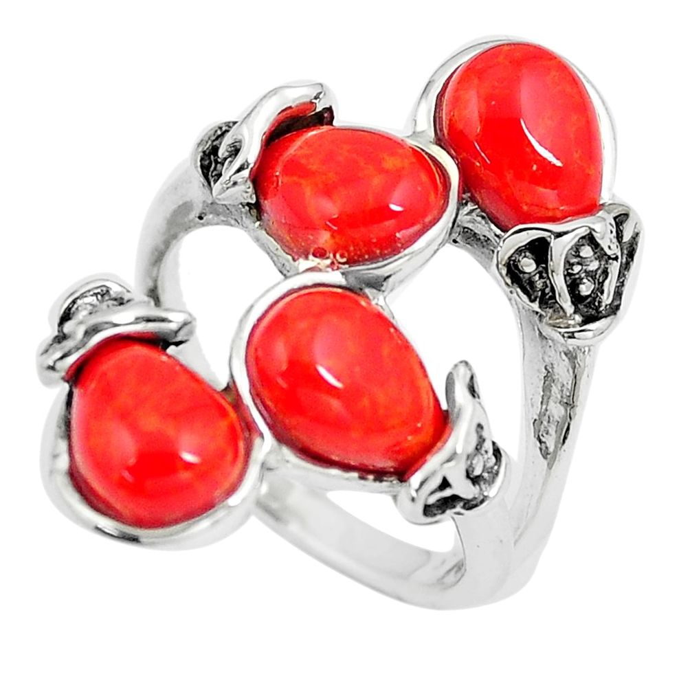 925 sterling silver 8.28cts red coral pear shape ring jewelry size 6 c12709