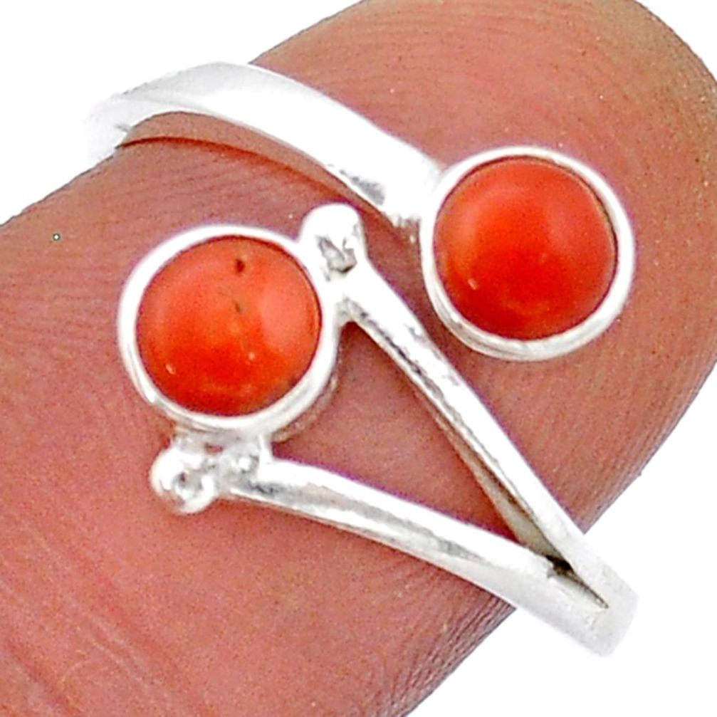 925 sterling silver 1.63cts red coral round shape ring jewelry size 7.5 u90863