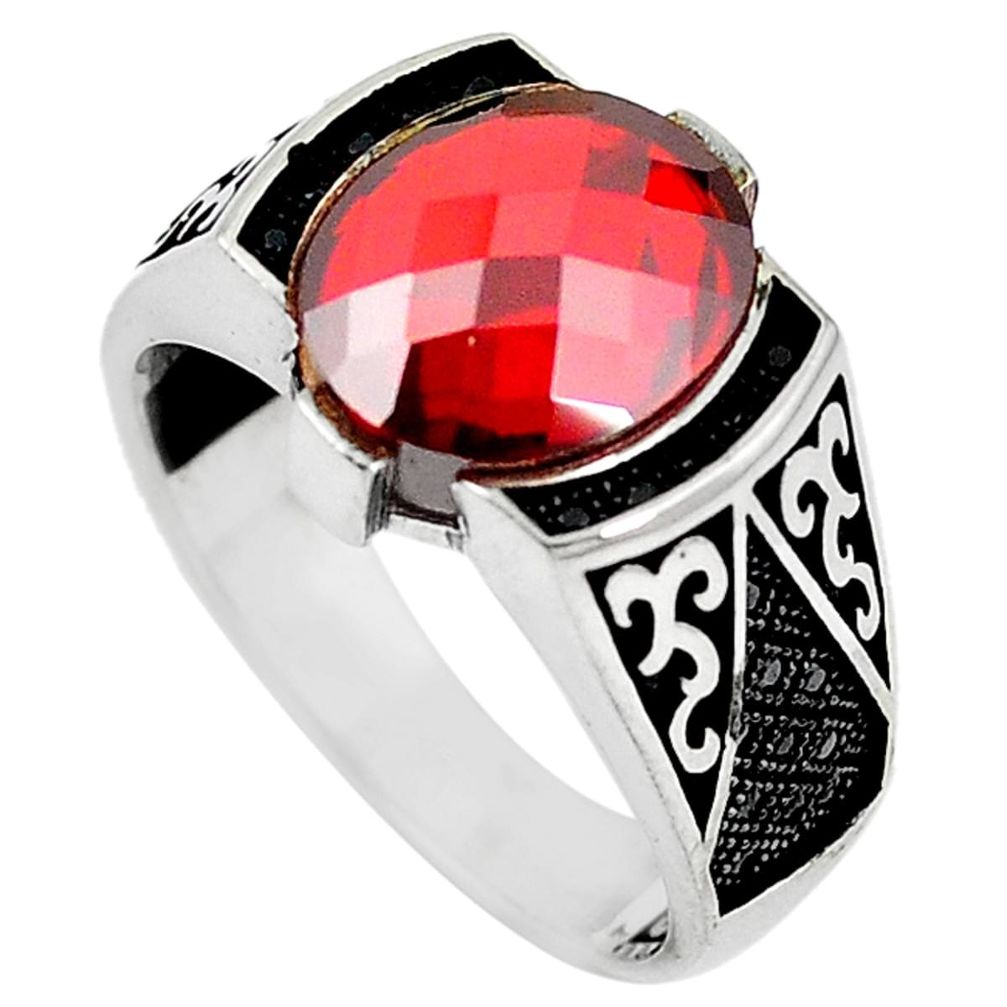 925 sterling silver red garnet quartz oval topaz mens ring size 11 c11509