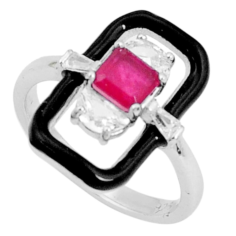 925 sterling silver 2.56cts red ruby (lab) topaz black enamel ring size 7 c19316