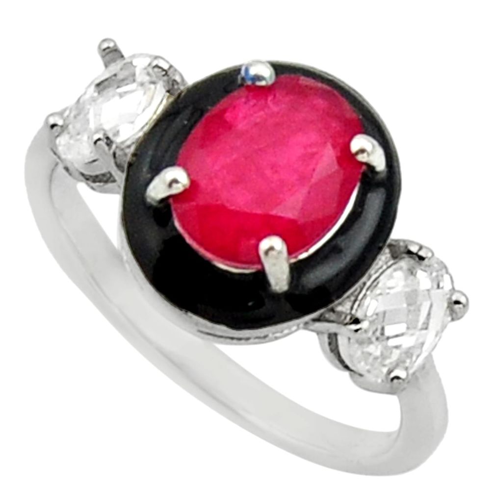 925 sterling silver 5.58cts red ruby (lab) topaz enamel ring size 8 c10024