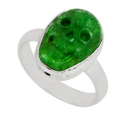 925 sterling silver 5.64cts skull natural green chalcedony ring size 6.5 n6680