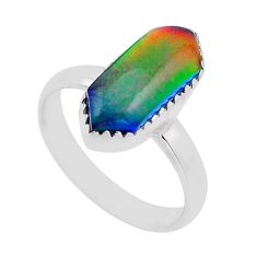 925 sterling silver 4.82cts solitaire aurora opal hexagon ring size 9 n52180