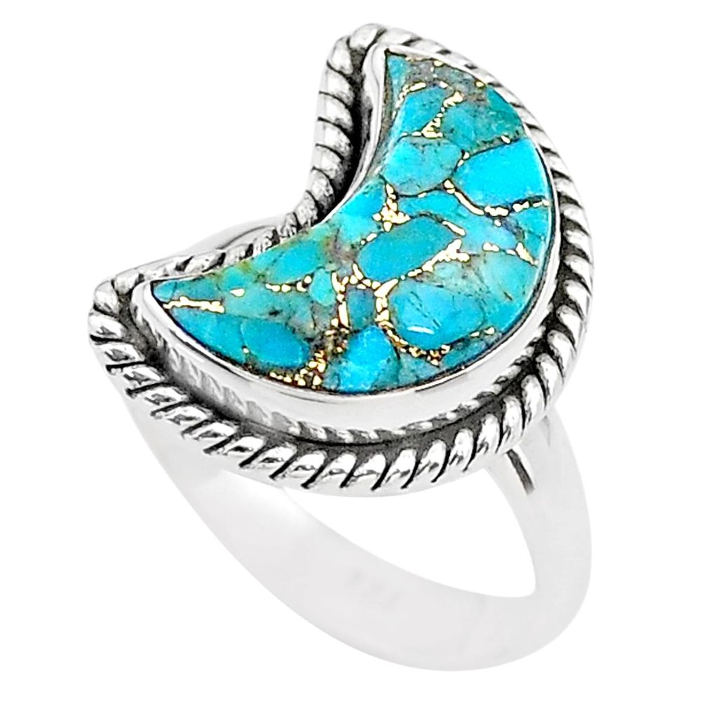 925 sterling silver 5.82cts moon blue copper turquoise ring size 6 t22173