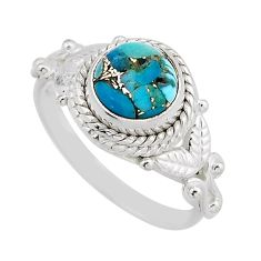 925 sterling silver 2.56cts solitaire blue copper turquoise ring size 6 y64223