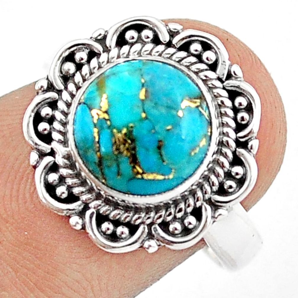 925 sterling silver 5.03cts solitaire blue copper turquoise ring size 7 u29139