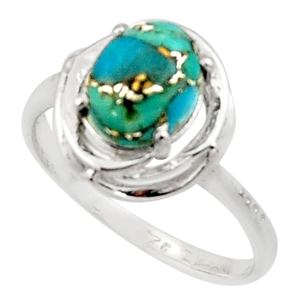 925 sterling silver 3.29cts solitaire blue copper turquoise ring size 8 r40629