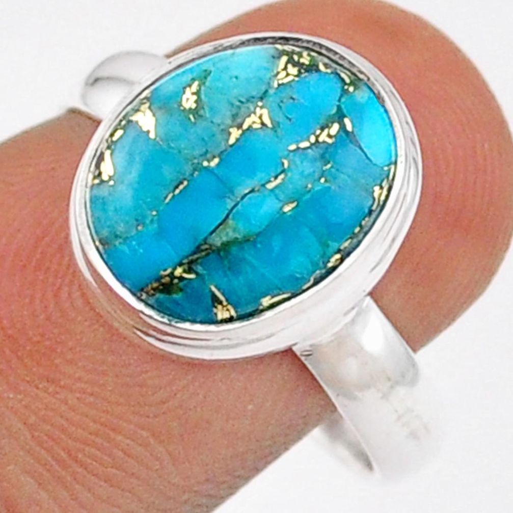 925 sterling silver 4.87cts solitaire blue copper turquoise ring size 8 u2212