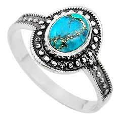 925 sterling silver 1.96cts solitaire blue copper turquoise ring size 9 t69344