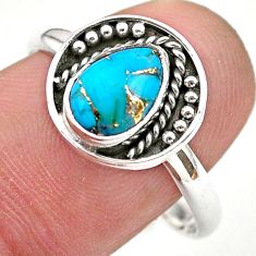 925 sterling silver 1.81cts solitaire blue copper turquoise ring size 9.5 t28408