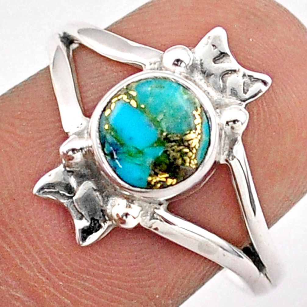 925 sterling silver 2.29cts solitaire blue copper turquoise ring size 8.5 t86749