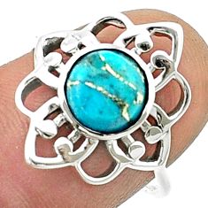 925 sterling silver 2.45cts solitaire blue copper turquoise ring size 7.5 u37123